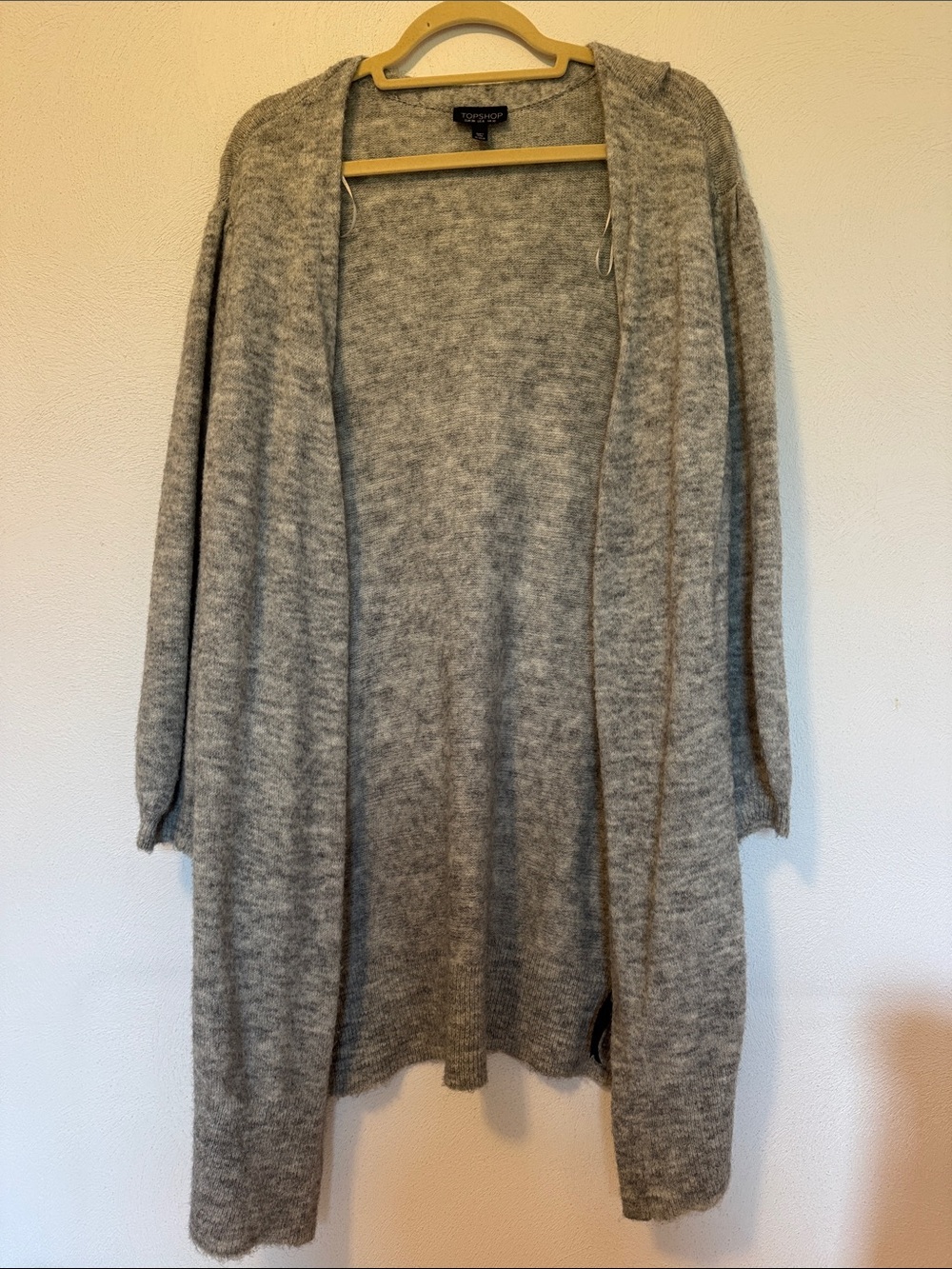 Topshop Light Gray Open-Front Long Cardigan